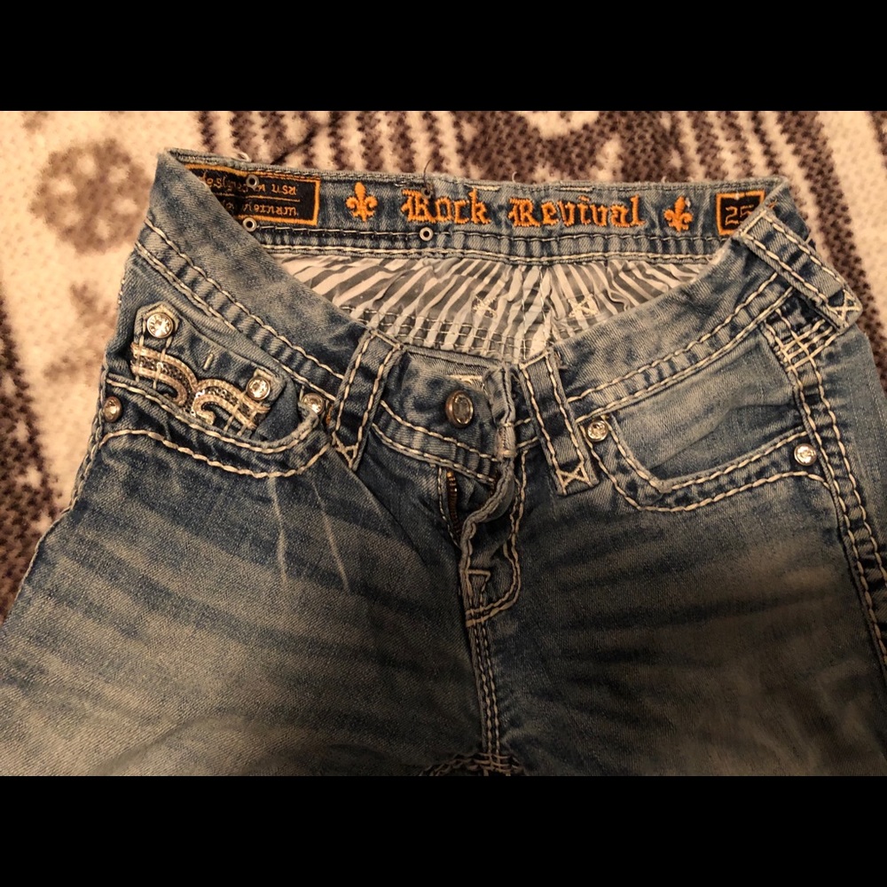 Worn rock revival jeans